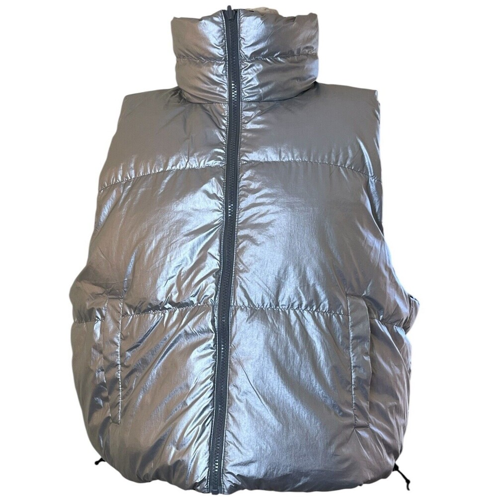 All in Motion Women's XL Black & Silver Reversible Snow Sport Short Puffer Vest